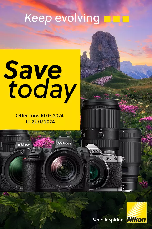 Banner. Reads: Save today on selected products with Nikon. Offer ends 22nd July 2024.
